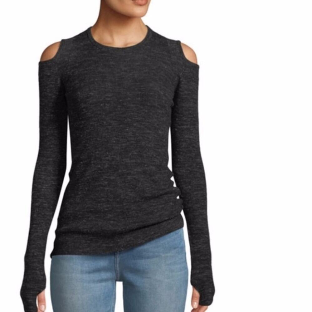 CURRENT/ELLIOTT The Melange Wool Blend Cold Shoulder Sweater Top Black 0 XS
